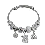 QMWKVNC Valentine's Day Charm Bracelets for Womens,Exquisite Cute Cartoon Friendship Silver Bracelets Stainless Steel Bangle, Womens Jewelry Suitable for Holiday Gifts and Birthday Gifts