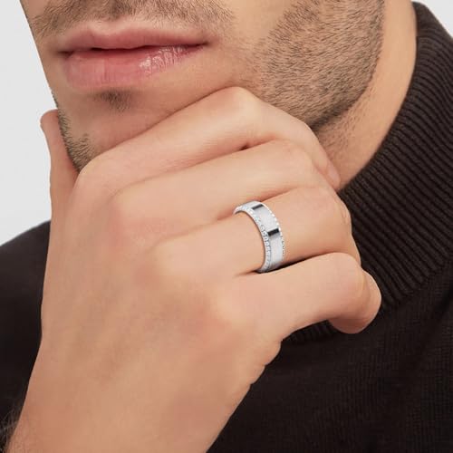 Mens Engagement Rings Silver Titanium Cubic Zirconia Eternity Ring 8mm Anniversary Wedding Band Simulated Diamond Inlay Comfort Fit Size 7-123