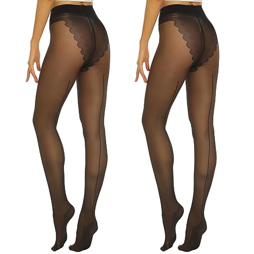 Yilanmy Pantyhose for Women Backseam High Waist Stockings Nylon Sheer Tights 2Pairs