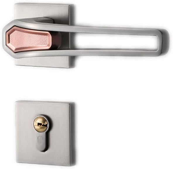 Door Knob Lever Indoor Silent Wooden Door Lock Door Levers Door Handle with Key for Bedroom Or Bathroom Courtyard Door Lock with Handle (Color : Gray)