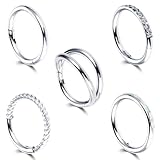 Lusofie 5Pcs 18G Hinged Nose Rings Silver Nose Rings Hoops Septum Ring Clicker CZ Tragus Cartilage Double Nose Ring Nose Body Piercing Jewelry for Women Men(8MM)