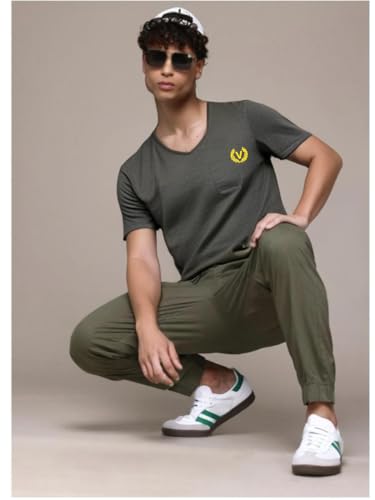 Image of Mack Jonney Regular Solid Cotton Blend V Neck T Shirt for Men