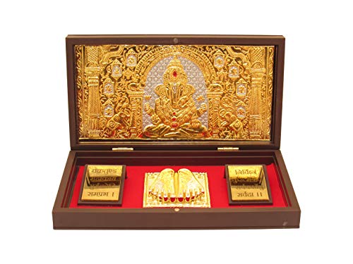 Goldgiftideas 24K Gold Plated Ganesha Photo Frame With Charan Paduka, Indian Wedding Return Gift, Ganpati Wooden Momento Gift, Symbol Of Divine (Pack Of 5) #TOP2