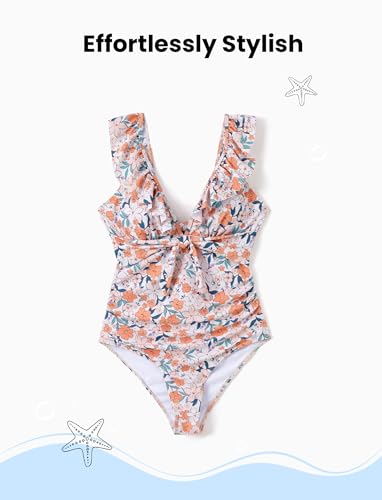 Image of PATPAT Family Matching Swimwear Set: Floral Print Sleeveless Ruffled One Piece Bathing Suits