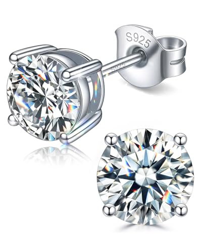 Moissanite Stud Earrings for Women Men, 18K White Gold Plated 925 Sterling Silver 14K Gold, D Color VVS Clarity Lab Created Moissanite, Hypoallergenic Earrings Jewelry Gifts for Her Him