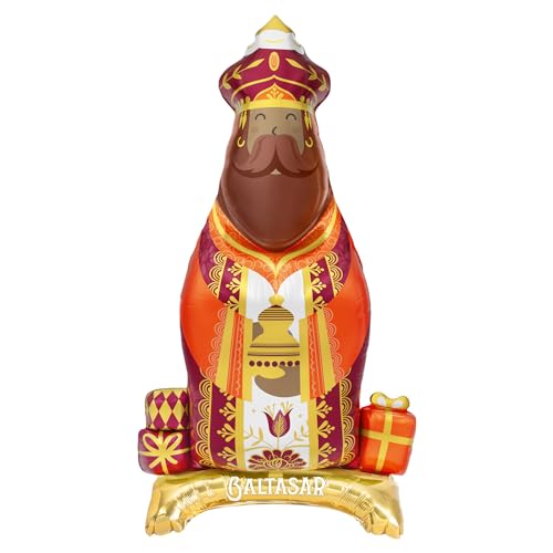 PARTYLOSOPHY 1 x Christmas Foil Balloon Standing King Wizard Baltasar Metallic 110 cm – Party Balloons, Christmas Decoration, for Celebrations and Parties of the Wise Men, Foil Balloon Baltasar.
