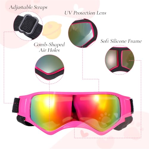 Wanmu hundebrille für kleine Rassen, UV-Schutz Hunde Sonnenbrille mit Verstellbaren Riemen, Winddicht Stylisch Haustier-Augenschutz für Autofahren, Outdoor-Aktivitäten Augenschutz(Rosa)