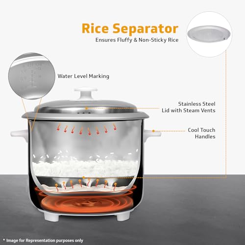 V-Guard VRC 1.0 C 1-Litre Electric Rice Cooker Small with 400 W Power (New Launch) | 2 Pots, Spatula, Rice Separator | 2-Year Product & 5-Year... - Image 6
