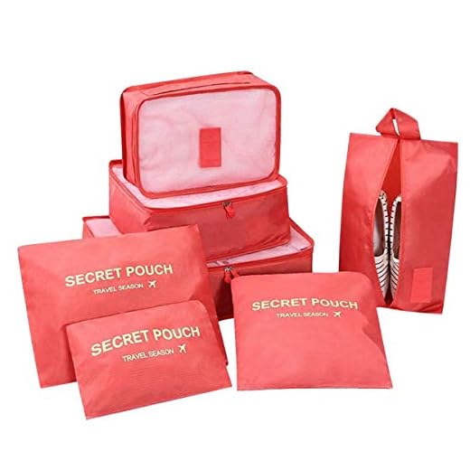 DoGeek- 7 en 1 Set de Organizador de Equipaje Viaje con Bolsa de Zapato,Impermeable Organizador de Maleta Bolsa para Ropa Sucia de Viaje, Material Nylon