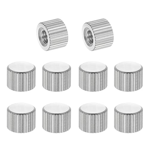 PATIKIL M4 Knurled Thumb Nuts, 10pcs 304 Stainless Steel Female Thread Type Flat Head Blind Hole Round Hand Tighten Knob Fasteners Screw Cap Adjust Lock Position, D8mm x H6mm