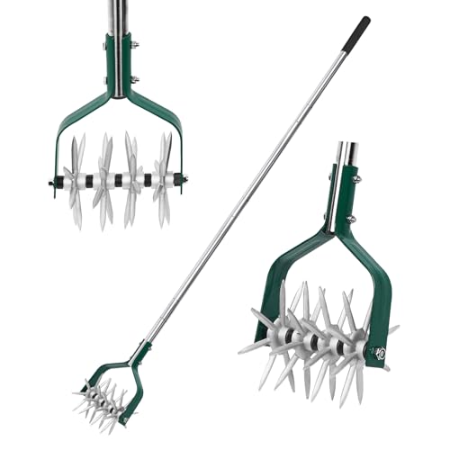 Yeelor Rotary Cultivator Tiller Adjustable S/S Handle Rotary Tiller with Detachable Solid Metal Tines Garden Cultivator Lawn Tiller and Manual Tiller for Loosing and Mixing Soil