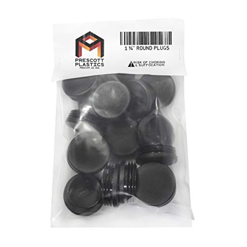 Image of Prescott Plastics 1 3 /4 inch (44.45mm) Outer Diameter Ribbed Plastic Hole Plugs, Round Black Metal Tubing End Caps, Strong Furniture Leg Inserts, Impact & Weather Resistant, Made in the USA - 50 Pack