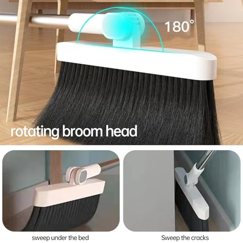 Besen mit Stiel,Osuter Kehrschaufel Set,3 in 1 Aufrechter Besen und Kehrschaufel Set,Besen und Kehrschaufel Set,Multifunktional Kehrset Kehrgarnitur mit Langem Stiel(Weiß) – Bild 8