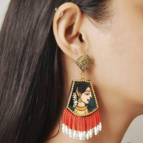 Image of KHOJ.CITY Ethnic Earrings for Women | Handmade Jewellery for Women | Lightweight Boho Statement Earrings for Girls | Multicolor Stylish Earrings