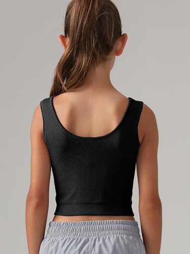 Girls Tank Tops Double Lined Ribbed Knit Crop Tops 2 Pack Basic Sleeveless Athletic Round Neck Dance Top2