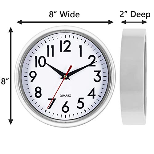 Image of Bernhard Products White Wall Clock 8 Inch Retro Kitchen Silent Non-Ticking Quality Quartz Battery Operated Clock for Home /Office /Classroom /Bathroom /Nursery Room Easy to Read