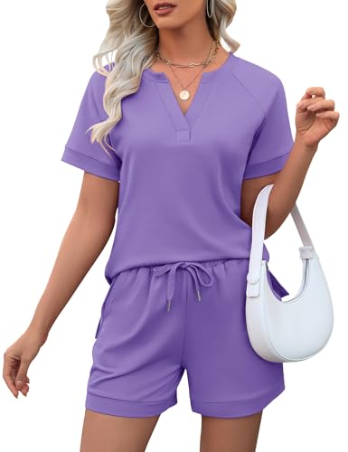 Image of LOMON Womens Two Piece Sets Summer Lounge Sets Sweatsuit Shorts Set Casual Matching Sets