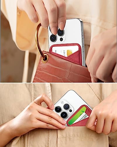 Image of Miroddi Magnetic Card Wallet Holder, with MagSafe for iPhone 15 /14 /13 /12 Series, Magsafe, Vegan Leather, Independent Slot, Invisible Ultra-Thin, True red, MCB070TR-US
