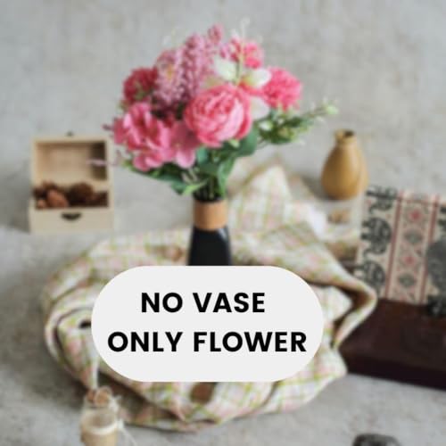Image of SATYAM KRAFT 6 Pcs Artificial Multiflora Flower Roses Fake Sticks Bunch Decorative Items for Home Decor, Bouquets, Bedroom, Living Room, Wedding, Festive Decor (Without Vase)