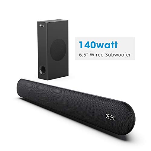 140W 2.1 Channel Sound bar with 6.5" Wired Subwoofer, BYL Soundbar Bluetooth 5.0