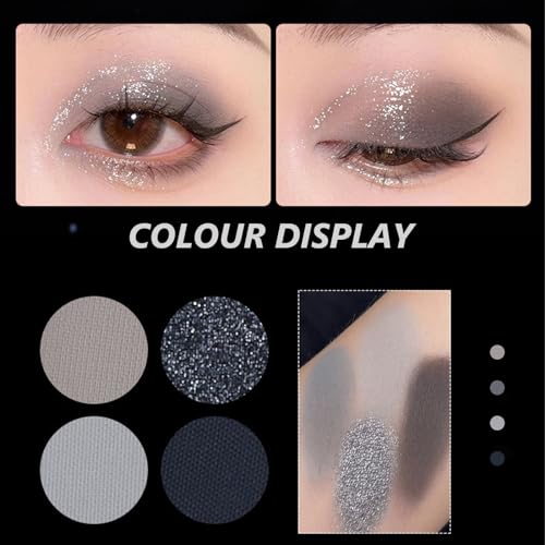Smokey Eye Shadows Palette, Black Eyeshadow Matte Shimmer Eye Shadow Pallets For Women, 4 Colours Smooth Texture Cold Tone Eyeshadow Palette Smoky Punk Style Eye Shadows - Image 3