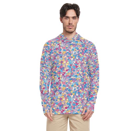 Wudan Cartoon Cute Hearts Love Mens Hoodies Shirts Long Sleeve Swim Shirts UPF 50+ Farmer Shirt S