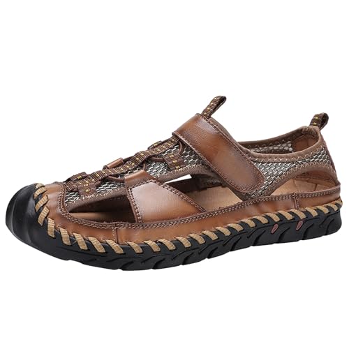 Sandalias de senderismo para hombre con puntera cerrada, sandalias de cuero ahuecadas, sandalias de verano transpirables, resistentes al desgaste, zapatos para exteriores, antideslizantes, zapatos de
