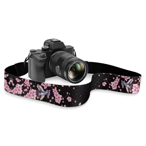 GLENLCWE Hummingbird Cherry Blossom Wide Camera Strap for Men Women Adjustable Neck Shoulder Strap Replacement Belt with Buckles for Cameras