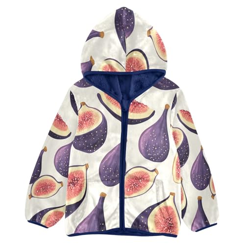 Purple Fig Pattern Toddler Fleece Jacket Girl Boys Hooded Fleece Jacket Coat Warm Outwear Zip-up 3-10T