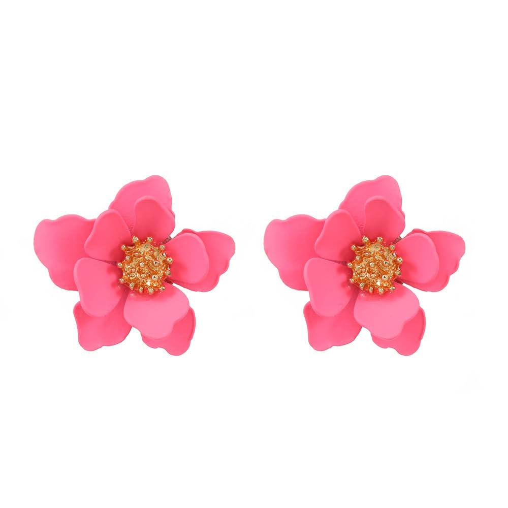 QLUYCKW Boho Matte Flower Statement Stud Earrings for Women Chic Cute Unique Flower Jewelry Gift with Gold Flower Bud for Mom Lover and Friends