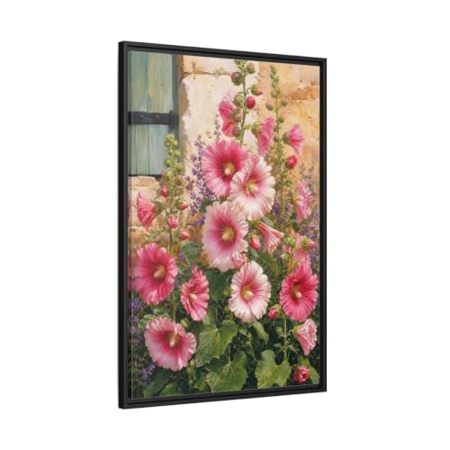 Toile imprimée rose trémière pour habiller un grand mur vide de salon