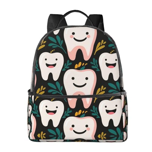 Funny Teeth Dental Art Daypack Backpack Polyester Anti-Theft Multipurpose Bookbag Big Capacity Travel Hiking & Camping Rucksack With Smooth Zippers
