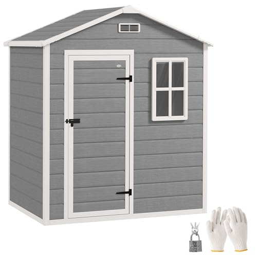 Outsunny Gerätehaus 1,9m² 182 x 121 x 200cm Geräteschuppen mit Satteldach Boden Abschließbarer Tür wetterfest Gartenhaus Outdoor Garten Schuppen...
