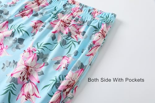 Image of Vozanet Women's Short Sleeve Top and Shorts Pajama Sets Plus Size V Neck Colorful Flower Nighty Loungewear With TWO Pockets