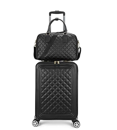 Image of feilario 2 pcs Softside Faux Leather Carry On Luggage Set, Spinner Wheels | Faux leather finish, stability bar and organized lining help two-case packing through stations, hotels and campus moves