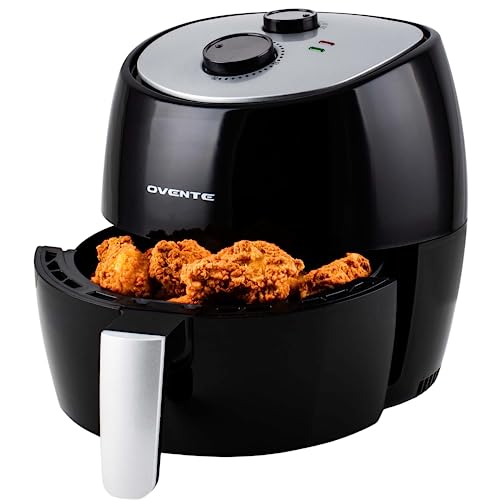 OVENTE Compact Air Fryer for Healthy and Oilless Cooking, 3.2 Qt Nonstick & Dishwasher Safe Basket, 1300W Electric Cooker w/ Adjustable Temperature Control, 30Min Timer & Auto Shutoff, Black FAM11320B