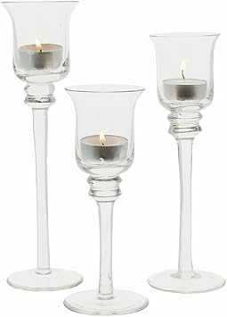 Set of 3 Glass Candle Holders,Tall Votive Tealight Candle Stands with Different Heights, Elegant Clear Glass Pedestal Candle Holder for Table Centerpieces,Home Decor