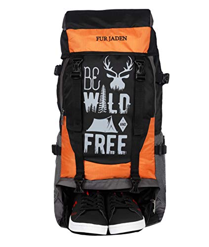 Image of FUR JADEN 55 LTR Rucksack Travel Backpack Bag for Trekking, Hiking with Shoe Compartment, Multicolor - Orange