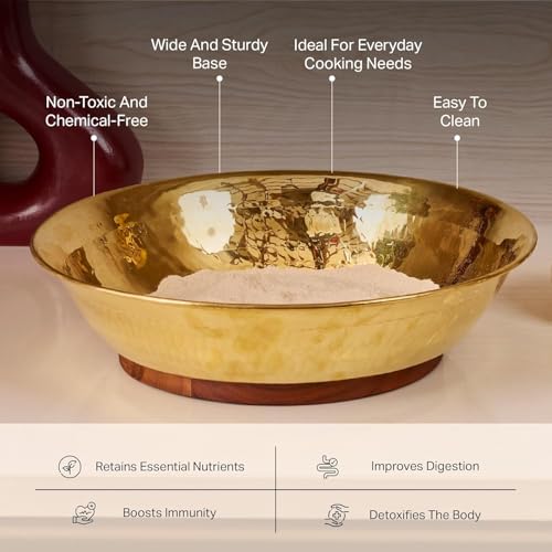 P-TAL Brass Paraat for Dough Atta Kneading Handmade | 100% Pure Brass Parat Platter Kneading Thaal Ptal Utensils for Your Kitchen (Medium)