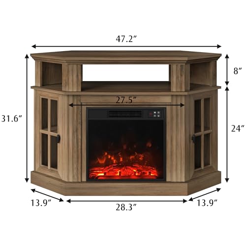 Image of YESHOMY Corner Fireplace TV Stand for Television up to 55 inch with Storage Cabinets, Entertainment Center, Media Console for Living Room, Bedroom, Brown