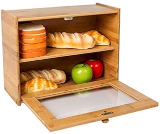 INDRESSME Bamboo 2- Layer Large Capacity Bread Box Countertop Bread Storage Bread Boxes for Kitchen Counter Retro Bread Bin with Transparent Window, Fully Assembled - coolthings.us