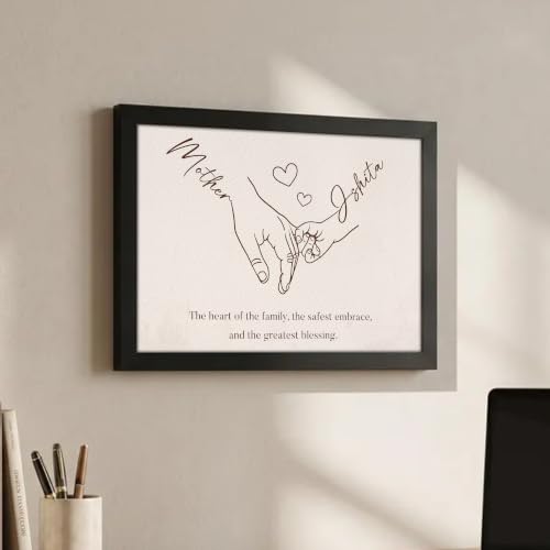 Image of Art Street Personalized Gift Framed Art for Mother| Mother and Child Line Art Custom Name and Quote Wall Decor, Gift for Mom, Customized Framed Artwork for Home and Office, A4 Size 8x12 Inch
