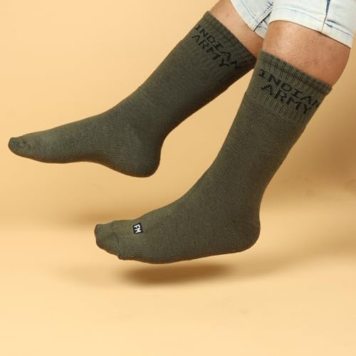 Fitness Mantra® 4 Pairs Full Length Socks | Free Size| Padded Cushion| Breathable| Army|