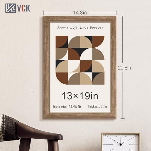 Image of VCK 13x19 Frames 3 Pack, Walnut Poster Frame MDF Wood with Polished Plexiglass, Wall Mounting Horizontal & Vertical Display