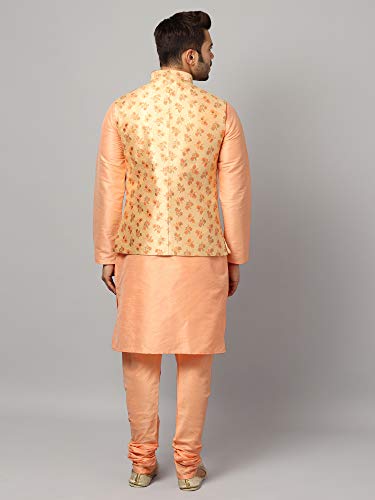 Image of Uri and MacKenzie Men's Silk Blend Kurta Churidar Pyjama with Stylish Nehru Jacket