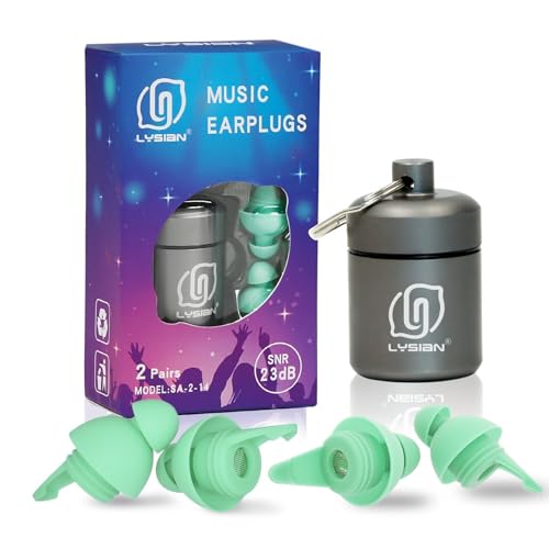 Image of LYSIAN High Fidelity Concert Ear Plugs for Music- 2 Pairs Musicians Earplugs for Noise Cancelling, Concert Festivals, Drummers, DJS, Raves, Games -23dB | Reusable soft musician earplugs for concerts, festivals & raves; 23dB noise reduction, 2 pairs with aluminum case