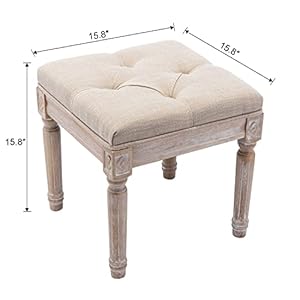 Chairus square foot stool with button tufted seat small fabric upholstered short ottoman footrest stool bench padded french accent foot rest decor with rustic wood legs for living room beige  urban country home decor