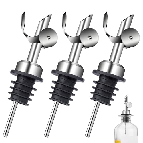 3 Stück Ausgießer für Ölflaschen, Flaschenausgießer Edelstahl Klappe Ausgießer und Hält Ihr Olivenöl Frisch Dosierer für Flaschen Öl Wein (Edelstahl, Silber)