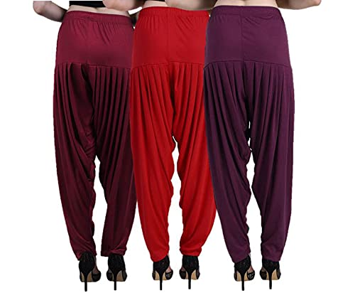Image of CASUALS Women's Regular Fit Viscose Drawstring Patiala Harem Pants Combo Pack 3