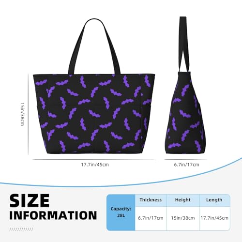 Large Beach Bags Water-resistant Sandproof - purple bats black cool Cute Beach Tote Bags for Women with Zipper2